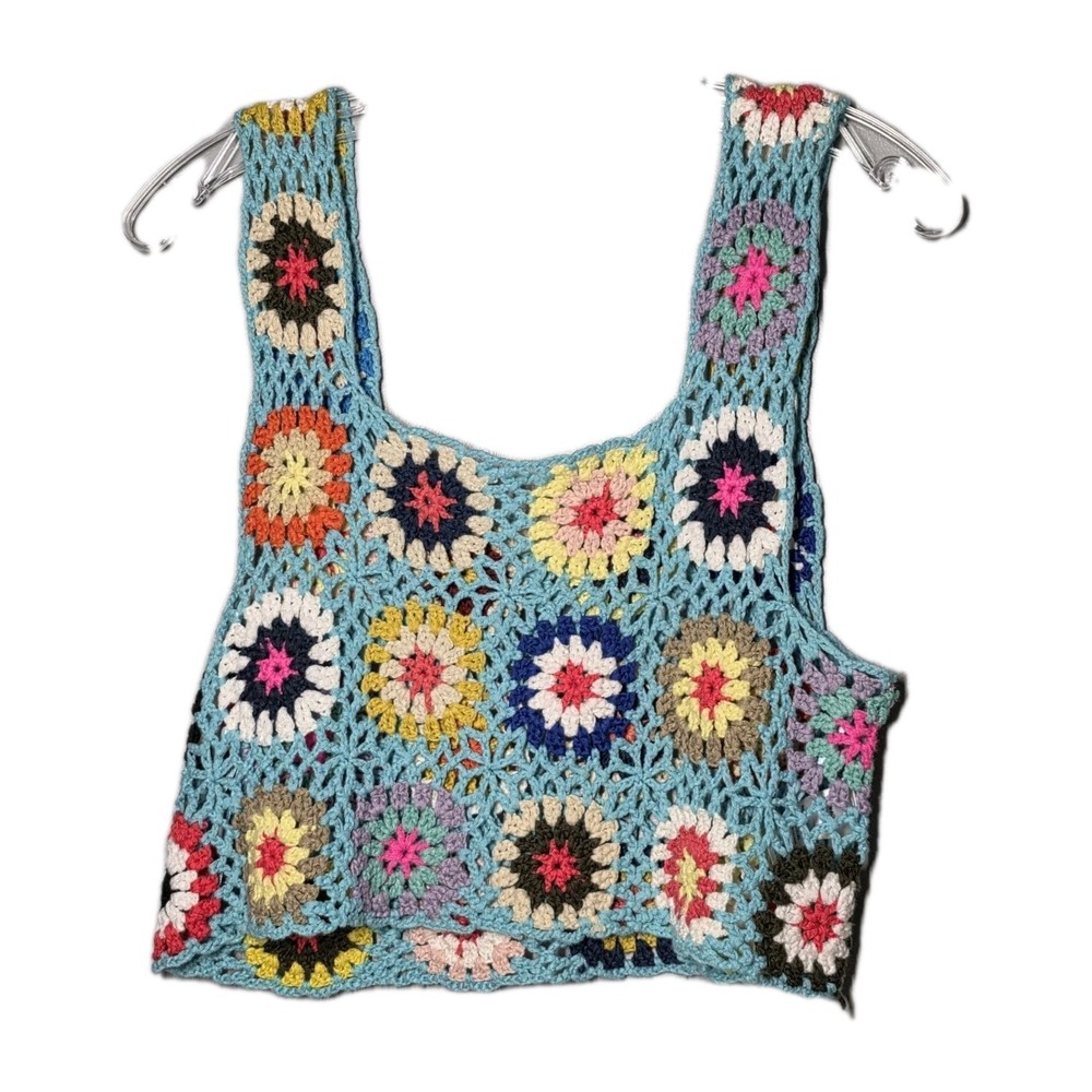 Altar'd State Crochet Granny Square Tank Womens Sz Sm. Crop Boho Festival Hippie